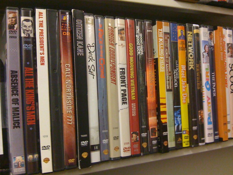 Photograph of some DVDs in the Park Library collection