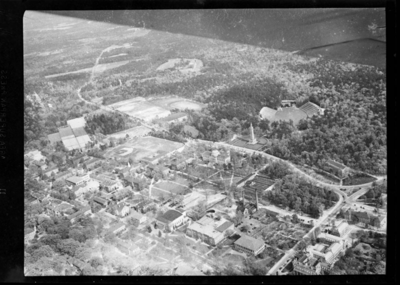 Aerial view of UNC campus from Cameron Avenue to South Road in 1942.