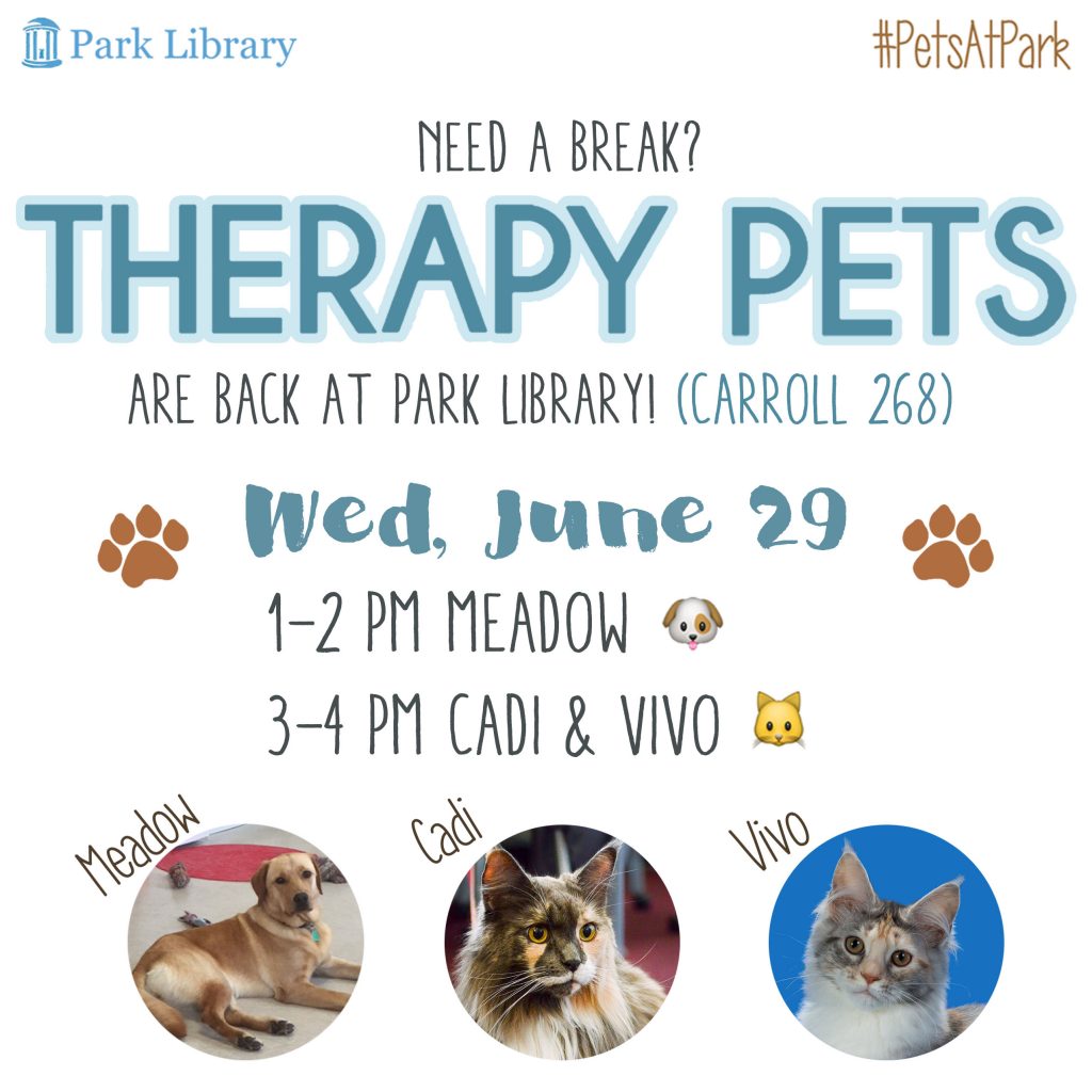 Summer 2016 Therapy Pets Schedule