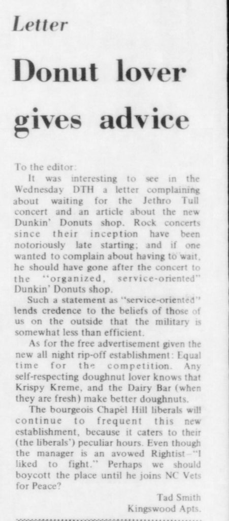 Letter to the Editor from the November 15, 1971 Daily Tar Heel
