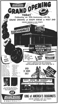Large newspaper ad for a new Krispy Kreme store opening in West End, Atlanta.